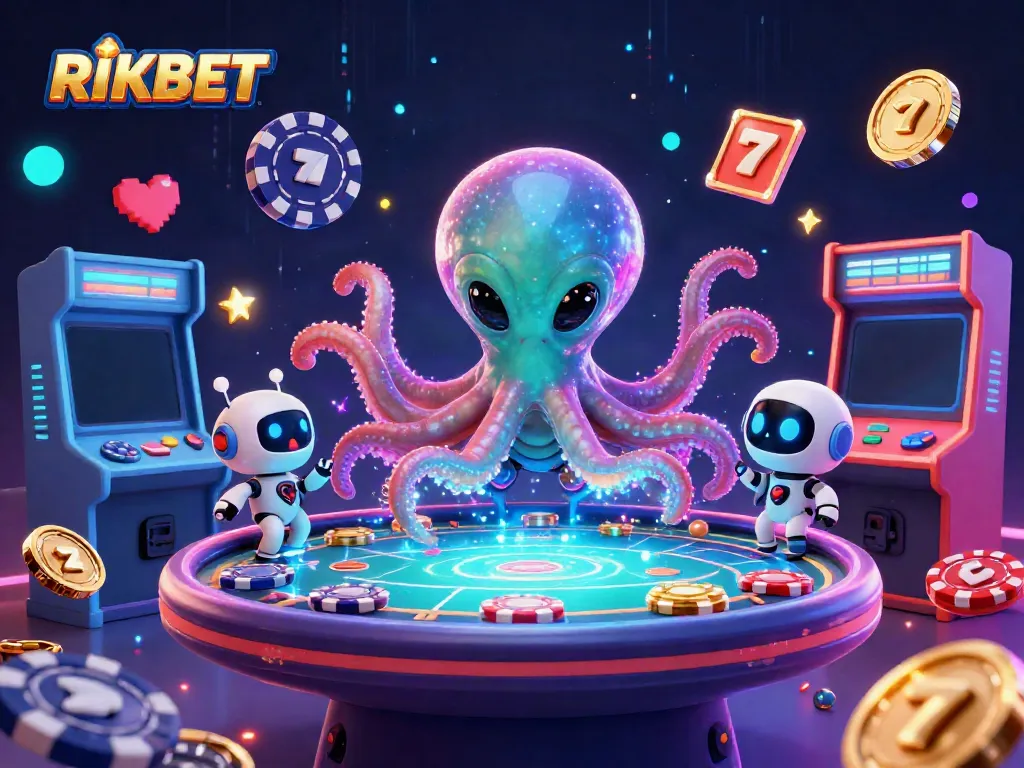 Engage with RIKBET's ultimate online gambling experience through a vibrant, thrilling 3D illustration.