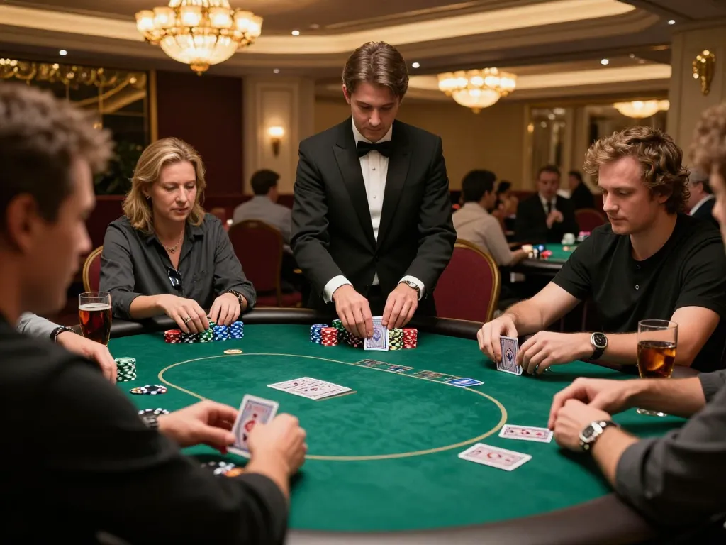 New88 nhà cái engaging players in a high-stakes poker game with vibrant casino ambiance