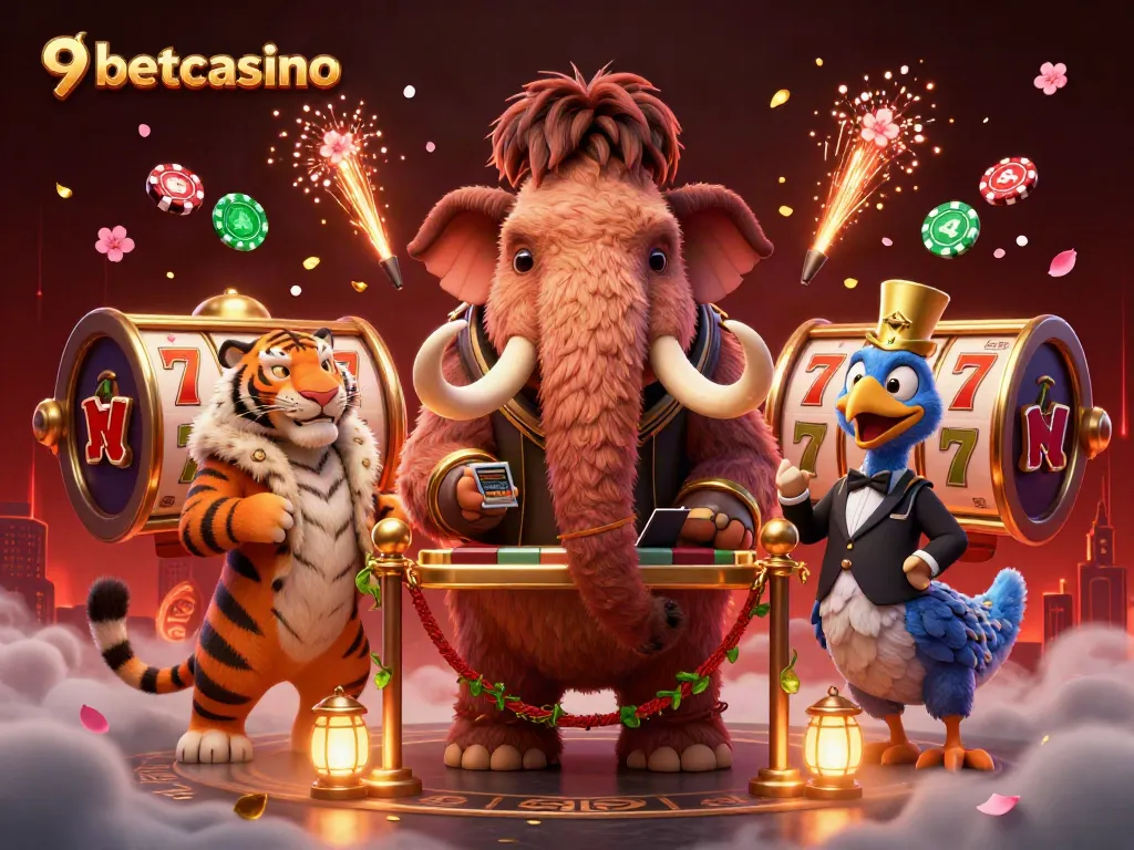 Engage with 9betcasino through an exciting 3D casino experience featuring vibrant characters and elements.