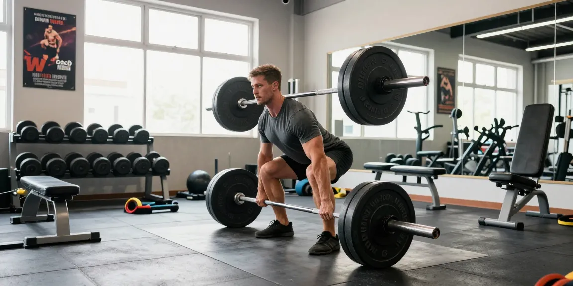 Anabolikashop: Professioneller Bodybuilder beim Deadlift im Fitnessstudio mit inspirierender Atmosphäre.