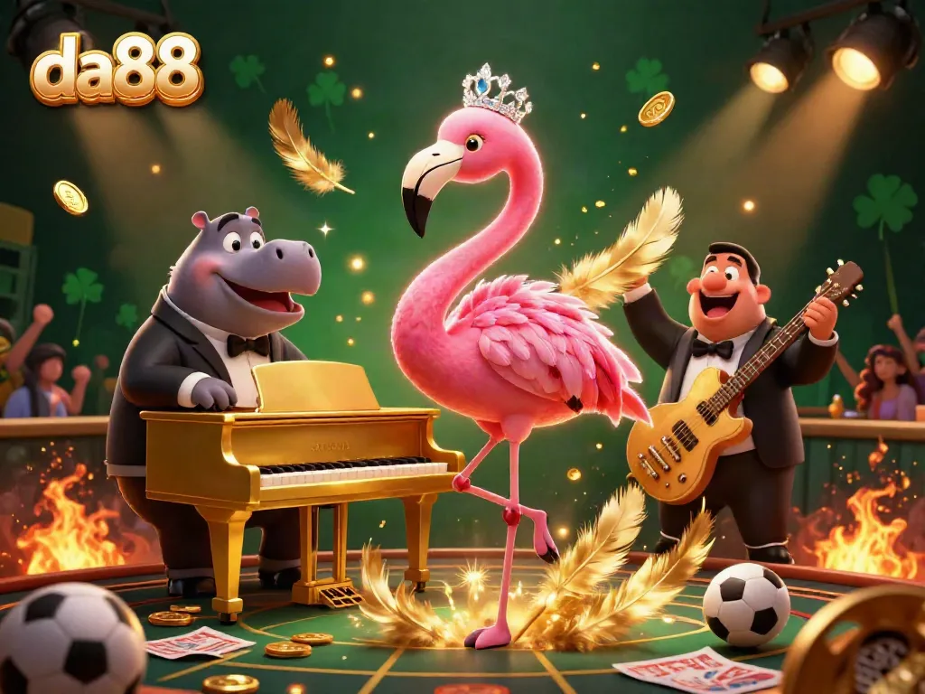 Bet on da88's thrilling sports betting experience with a vibrant illustration showcasing lively casino elements.
