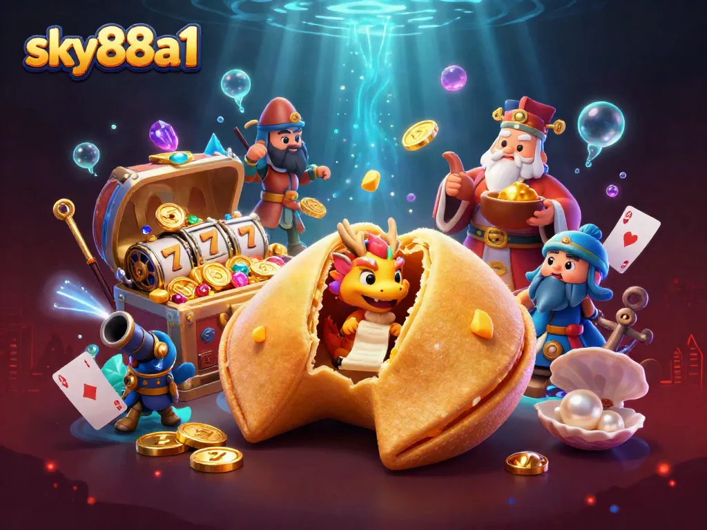 Experience thrilling gaming with sky88a1's vibrant 3D cartoon casino scene of fortune and adventure.