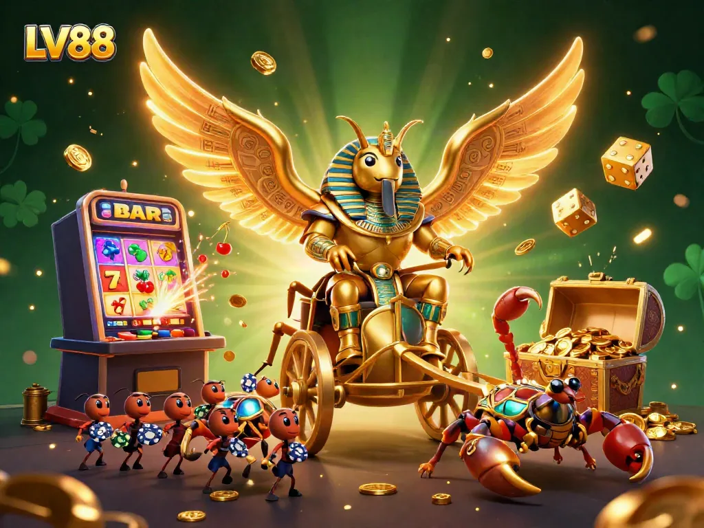 Experience the excitement of LV88 with a vibrant, ultra-detailed 3D casino scene filled with gold, games, and action.