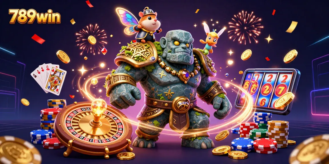 Experience the thrill of 789win with a captivating 3D casino scene featuring magical characters and rich gaming elements.