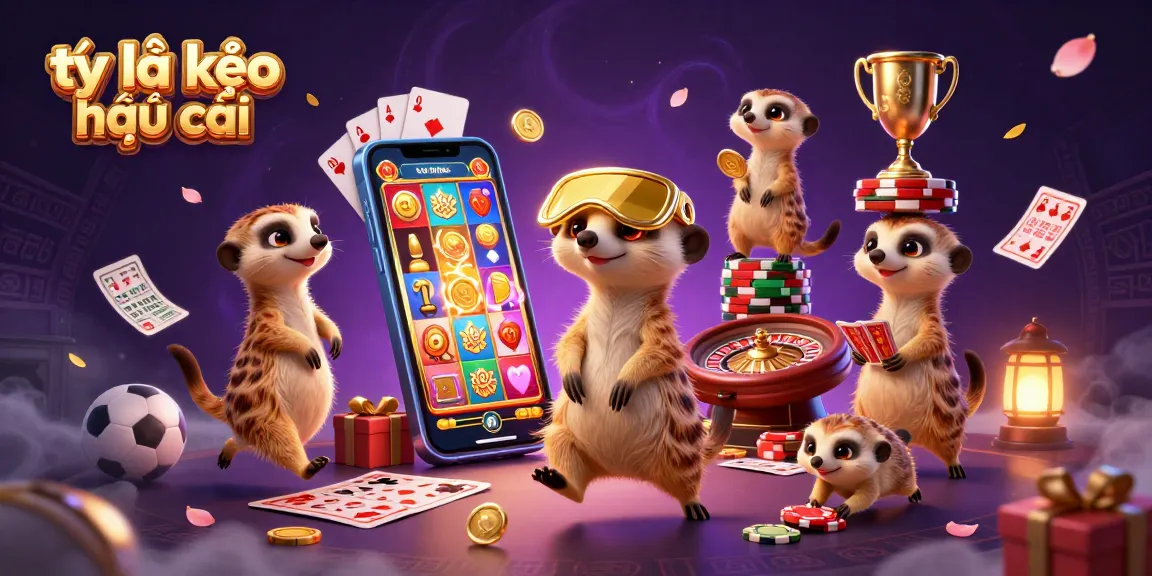 Experience dynamic sports betting action with tỷ lệ kèo nhà cái in a vibrant casino scene filled with meerkats.