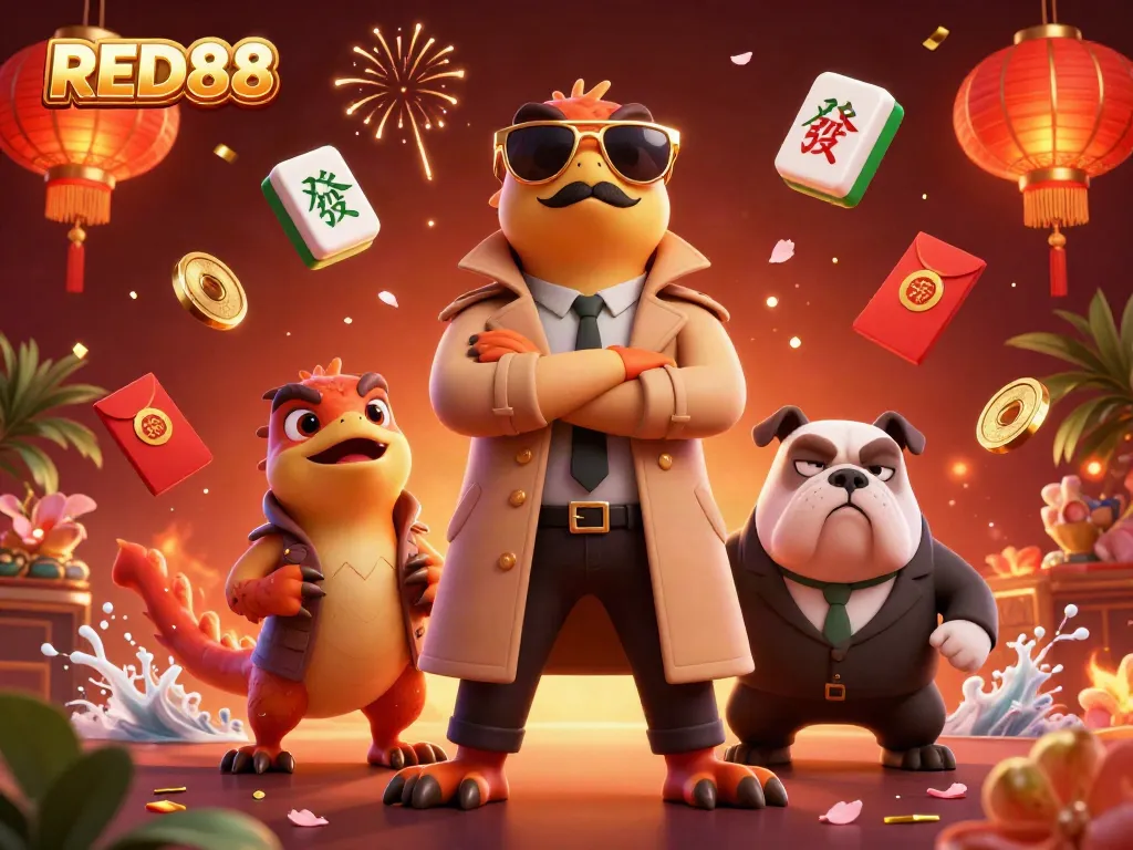 Experience excitement at RED88 casino with three raptors disguised in a trench coat as they charm the bouncer.