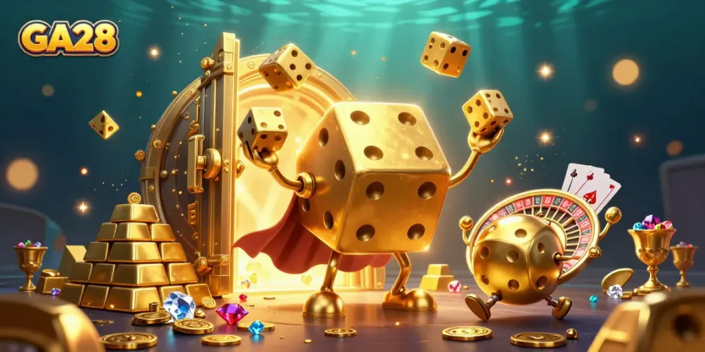 Engage in exciting gameplay at GA28 with dynamic golden dice and casino elements.