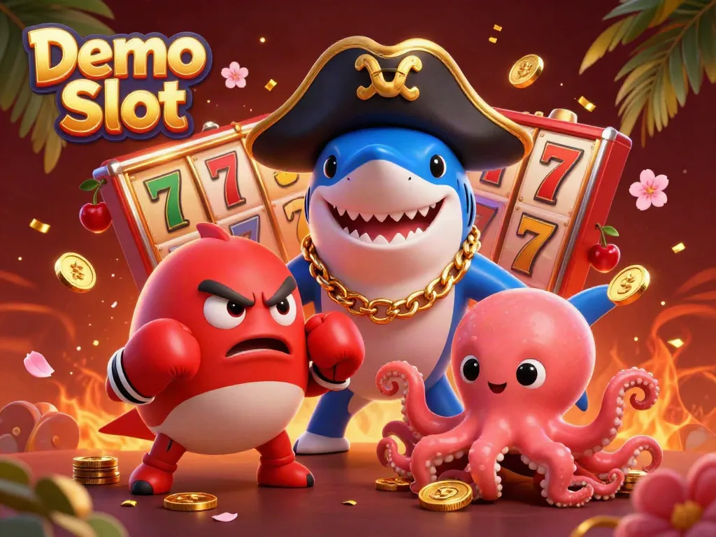 Play exciting Demo Slot games with vibrant characters and dynamic visuals in this captivating illustration.