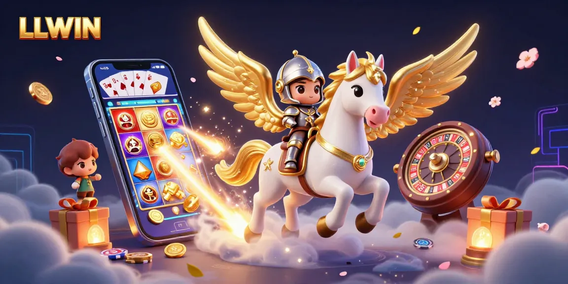LLWIN offers thrilling gaming adventures with a magical horse amidst vibrant casino elements.