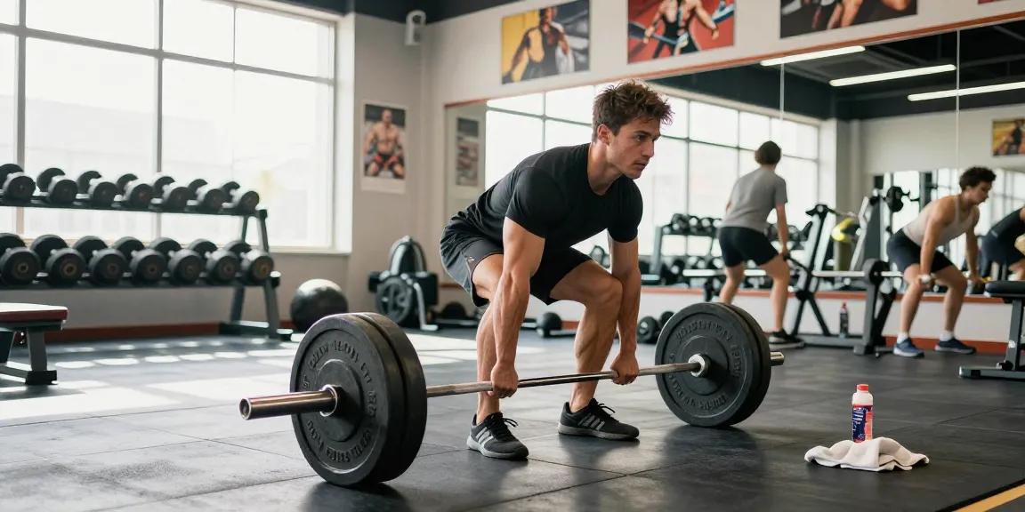 Kraftsportler hebt Gewichte im Fitnessstudio und zeigt Krafttraining aus dem Anabolika Shop Deutschland.