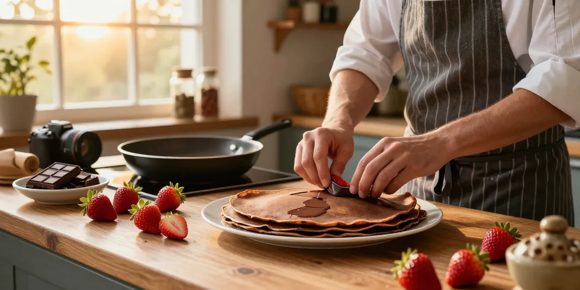 Delicious chocolate crepes preparation scene at rokok88.