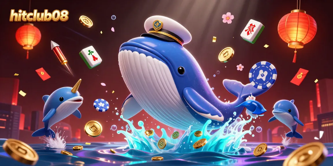 Win big at hitclub08 with thrilling 3D whales and poker chips amidst dazzling game elements.