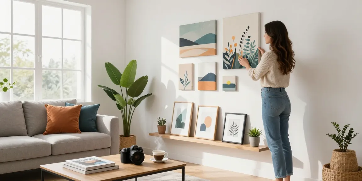 Moderne Wandbilder werden in einem stilvollen Wohnraum ausgewählt.