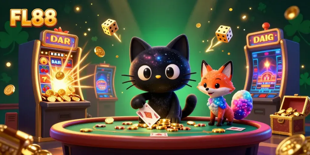 Experience the excitement at FL88 with a cosmic casino scene featuring immersive visuals and dynamic gaming elements.
