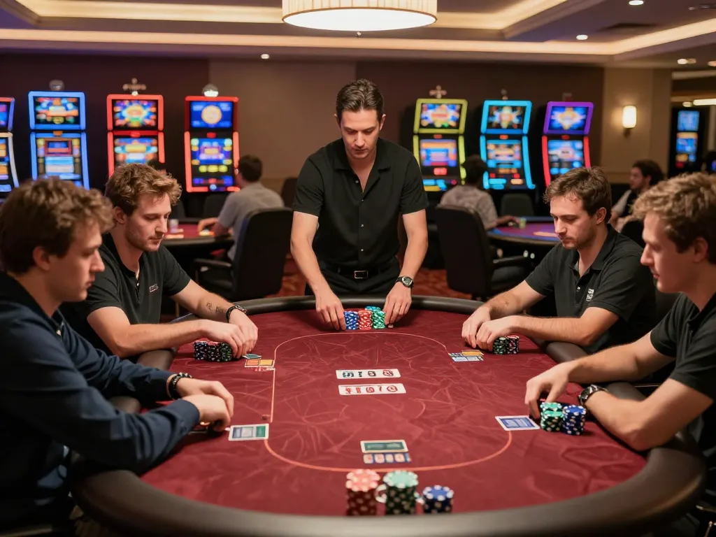 Twin68 players strategizing at a luxurious poker table in a high-stakes casino game