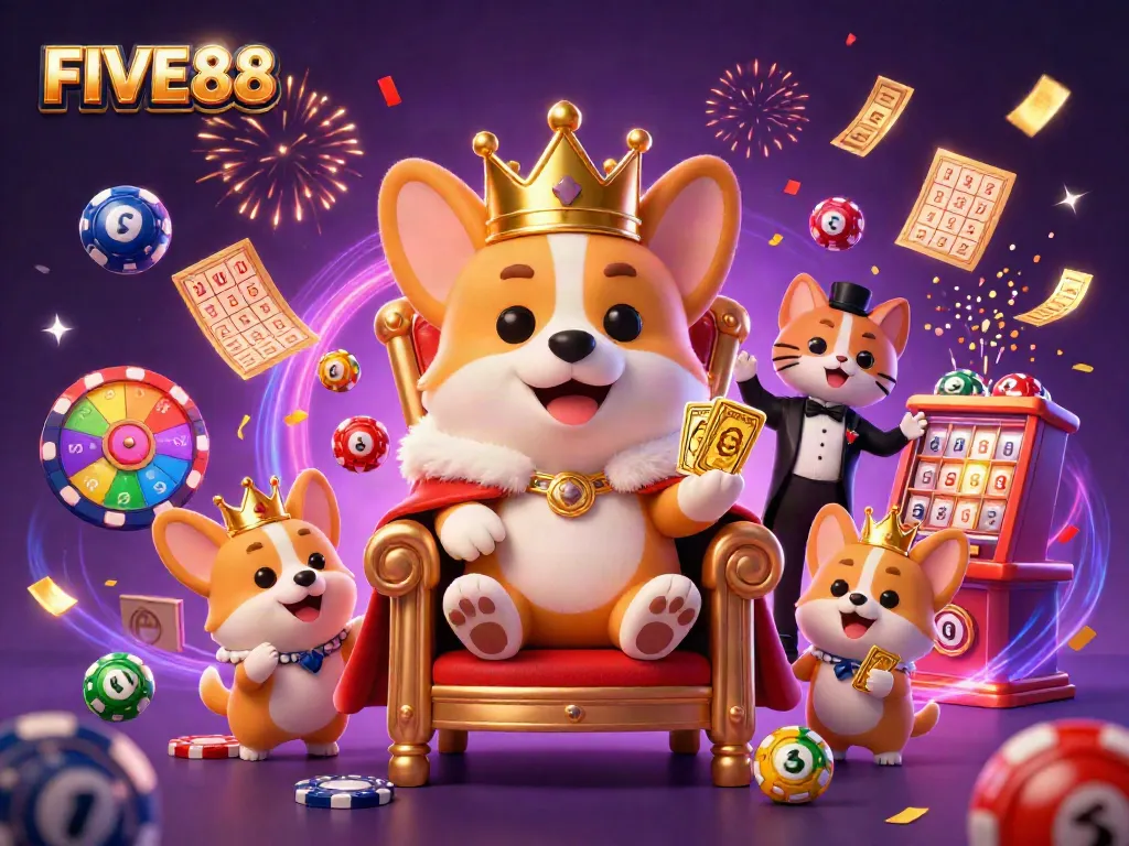 Experience the excitement at FIVE88 with vibrant casino elements and engaging characters