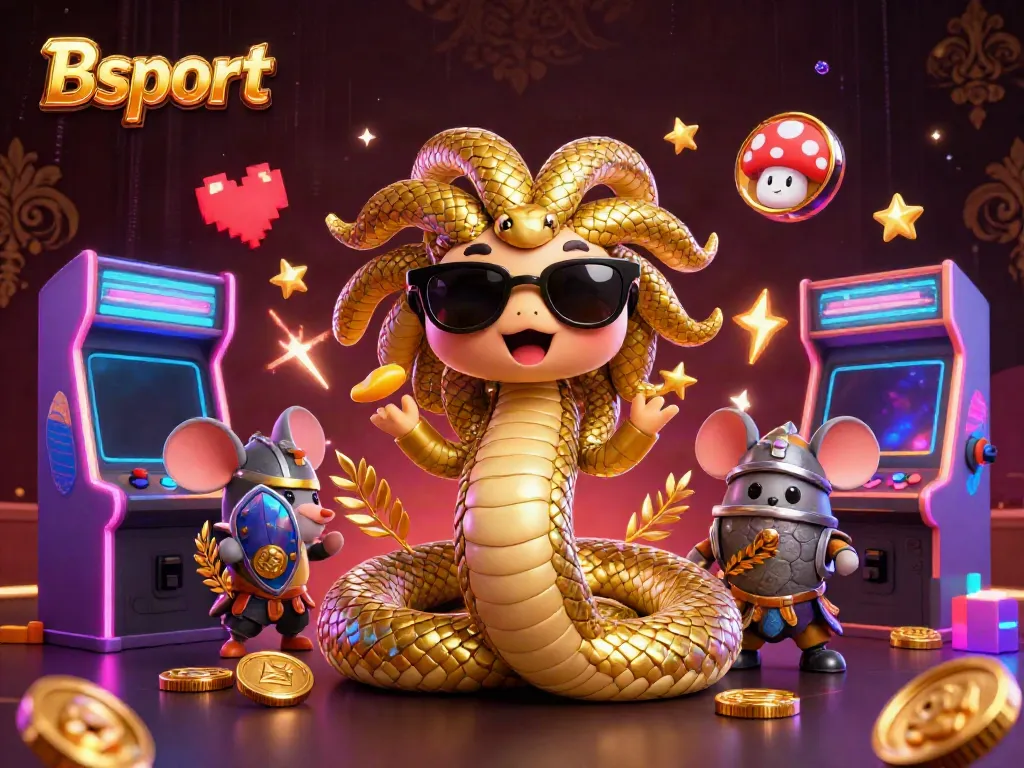 Experience the thrill of Bsport with Medusa and a warrior, surrounded by casino-themed game elements.