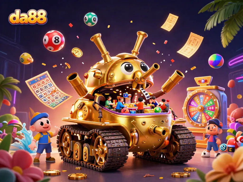 Experience thrilling gameplay with da88, featuring a vibrant casino scene bursting with lottery and bingo elements.