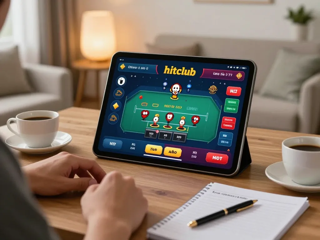 Engaging gameplay on hitclub platform from a cozy home setting, enjoying online casino experience.