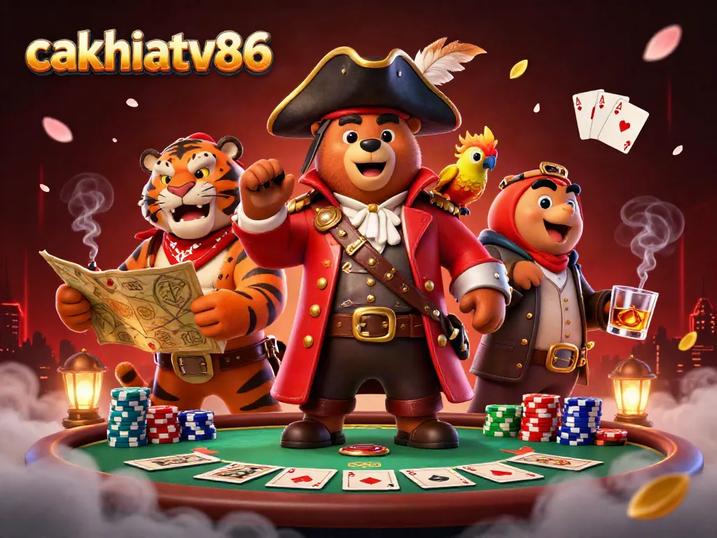 Cakhiatv86 showcases an exhilarating poker scene featuring a pirate bear and his tiger mate in action.