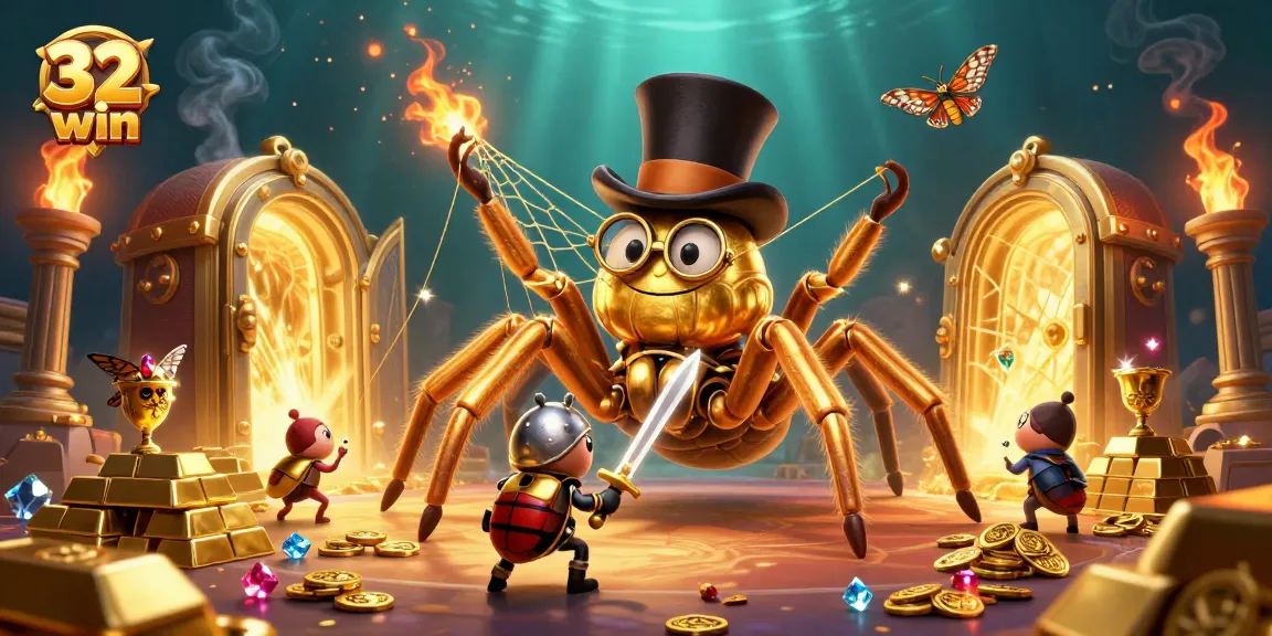 Experience exciting gambling adventures with 32 win in a magical casino-themed illustration showcasing vibrant elements.