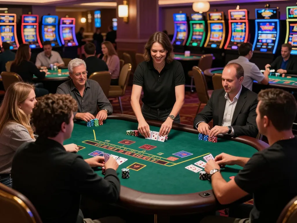 Players enjoying engaged gameplay at a live blackjack table at 888new casino, showcasing dealer actions and chips