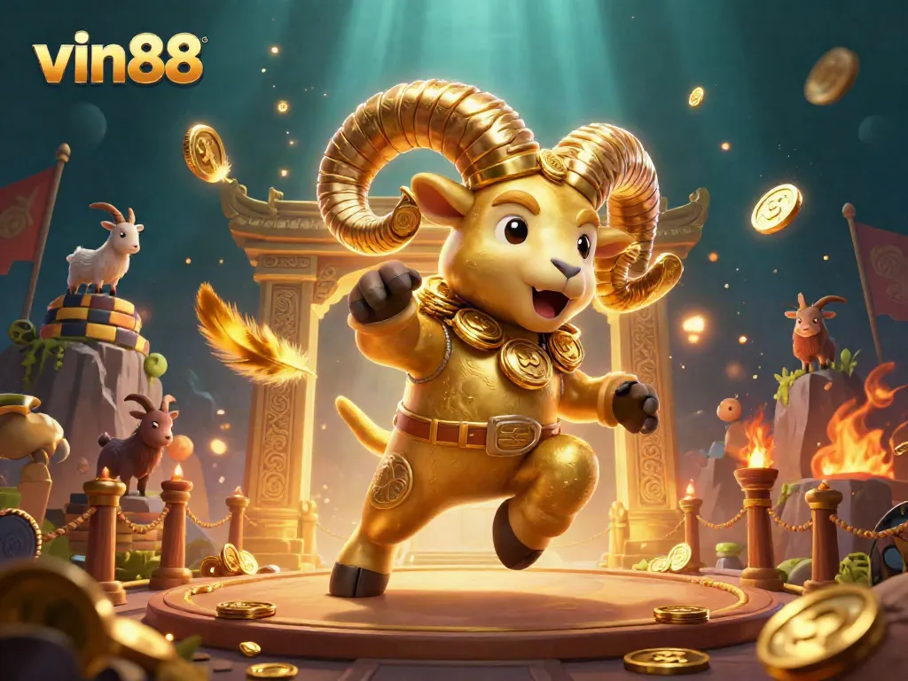 Experience the thrill of vin88 with golden ram charging through a casino-themed arena.