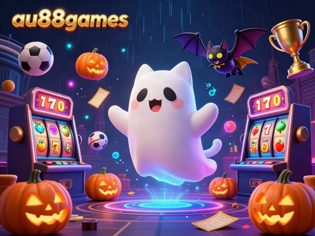 Engage in thrilling gaming with au88games featuring a ghost cat and vibrant casino elements.
