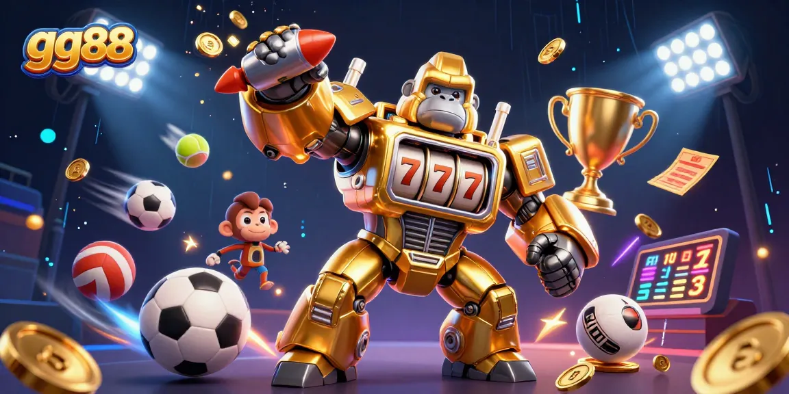 Experience thrilling gameplay at gg88 with a dynamic scene featuring a mechanical gorilla and vibrant sports action.