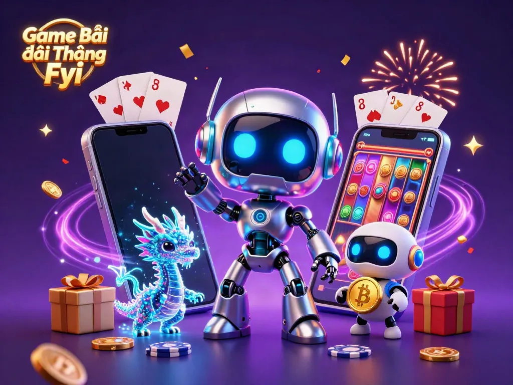 Spin colorful slots with Game Bài Đổi Thưởng Fyi, featuring dynamic 3D characters and festive elements.