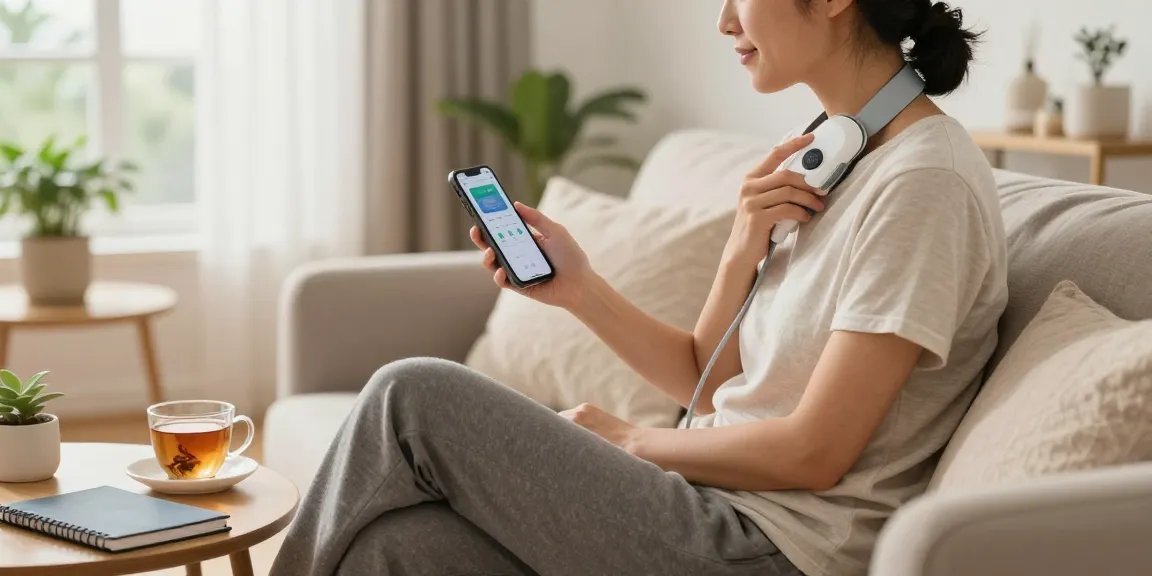 Person using a Vagusnervstimulation gerät testsieger at home, promoting relaxation and wellness.