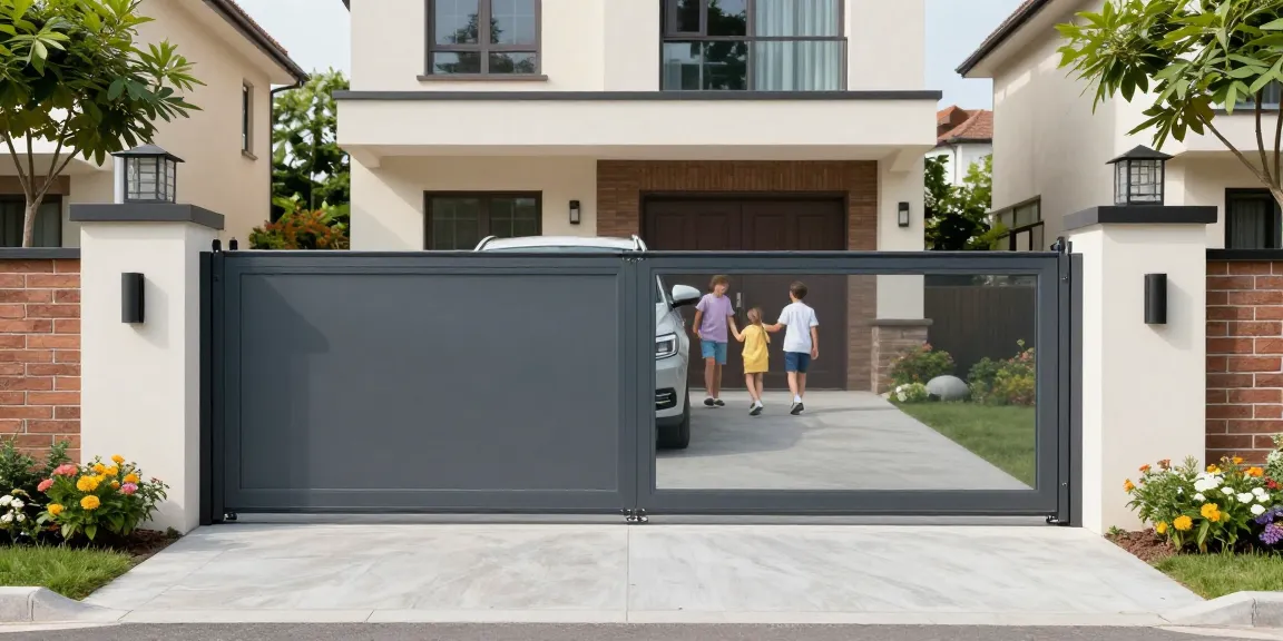 Schiebetore von WIŚNIOWSKI, modernes Design, Familien-Einfahrt, Sicherheit und Funktionalität.