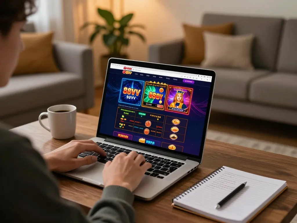 Engaging online gambling experience at casino 88vv with a player focusing on their laptop.