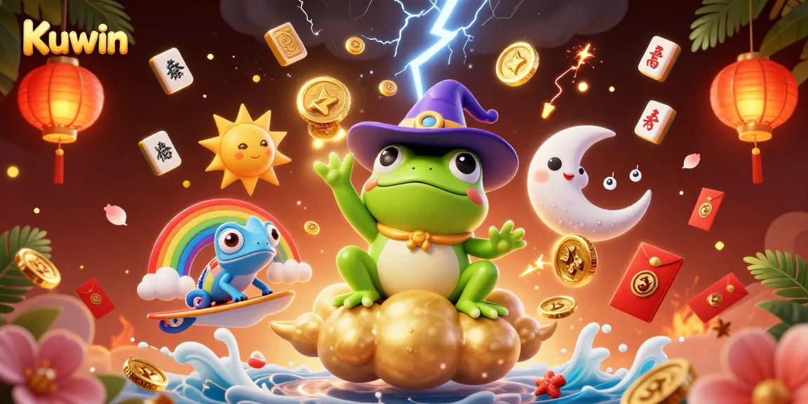 Kuwin offers a vibrant 3D illustration featuring a storm of golden coins, representing thrilling casino excitement and winning chances.