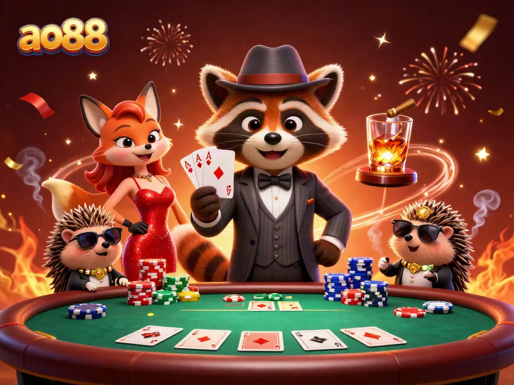 Experience ao88's vibrant poker scene featuring exciting characters and rich game elements in a lively atmosphere.