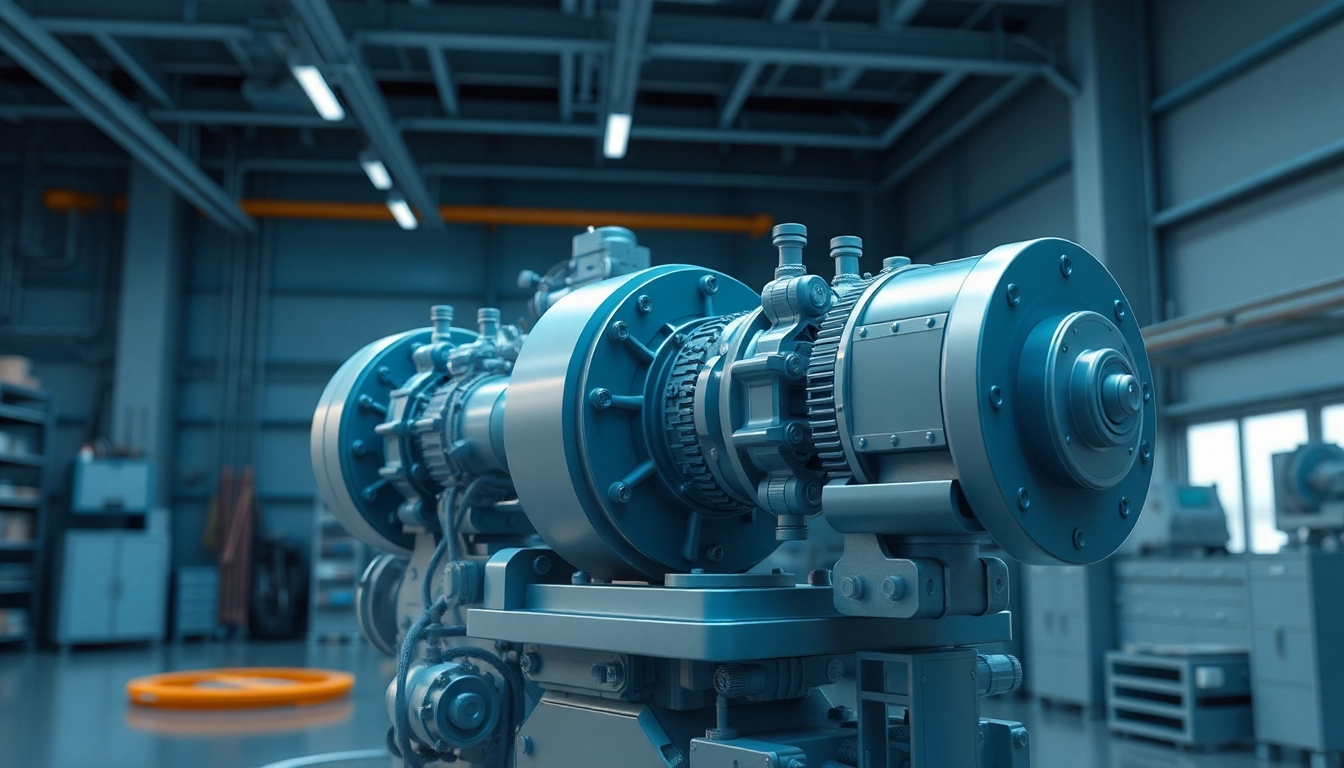 Showcase a Technische Animation of a complex machine with intricate detailing and realistic visualization in a 3D environment.