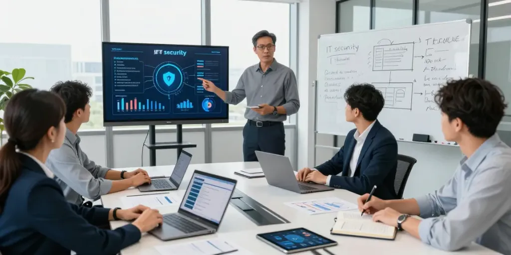 Professionelle IT Sicherheitsberatung mit IT Sicherheitsstrategie-Meeting und aktiver Diskussion zur IT Sicherheitsberatung.