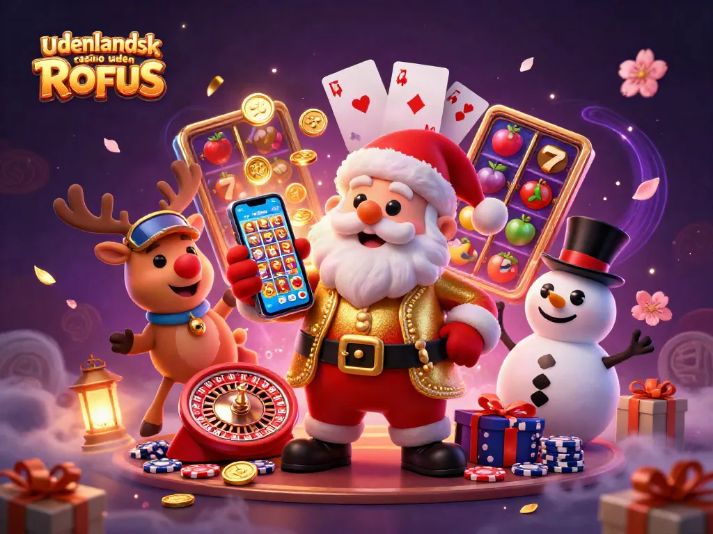 Experience excitement with udenlandsk casino uden ROFUS on a smartphone showing jackpot slots and festive characters.