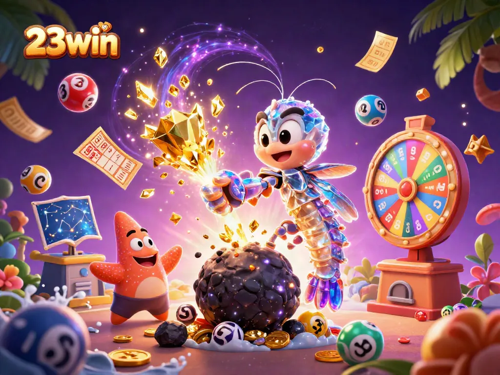 Experience exciting wins with 23win's galactic gambling adventure, featuring vibrant casino elements.