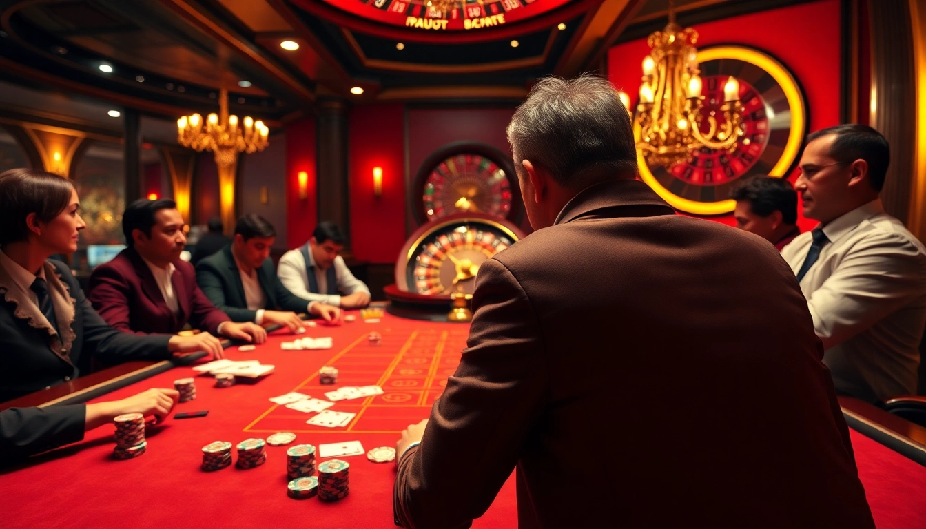 Players engaging in an exciting poker game at shbet, showcasing vibrant casino elements.