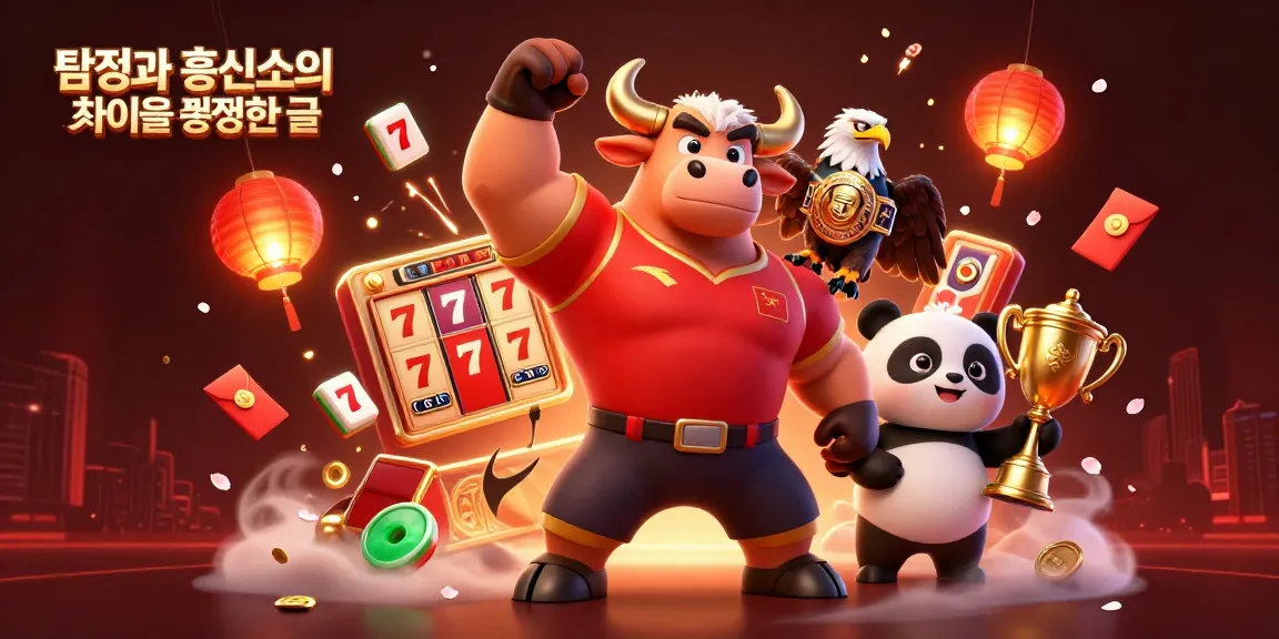 Dynamic scene showcasing the title "탐정과 흥신소의 차이를 설명한 글" amidst casino elements and cartoon characters celebrating.