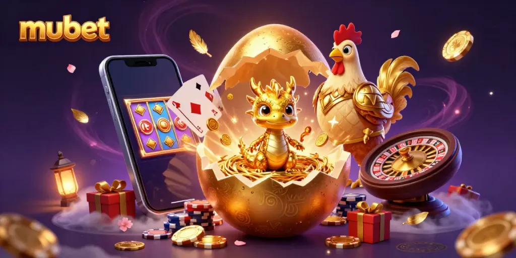 Engage in exciting gameplay at mubet with a vibrant scene featuring a golden dragon and dynamic casino elements.