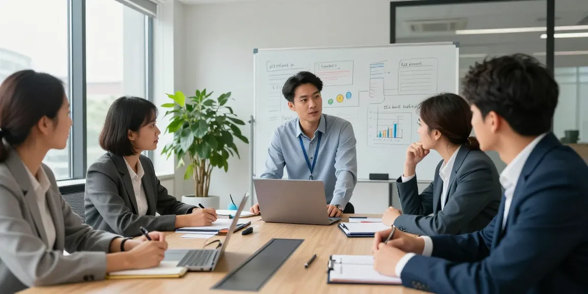 Visualization of Branchenlösungen – Übersicht where professionals collaborate on business solutions for data protection and accessibility in a modern office.