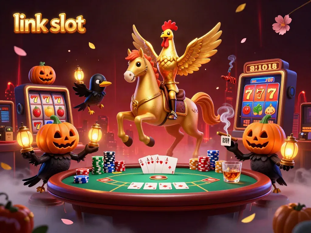 Experience thrilling gameplay with link slot in this vibrant casino scene featuring a golden rooster and winning elements.