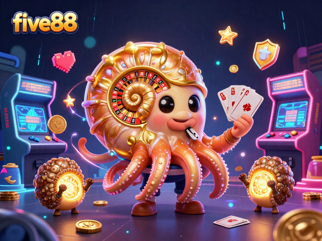 Experience thrilling gameplay at five88 with a dynamic 3D casino illustration showcasing a giant nautilus and glowing elements.