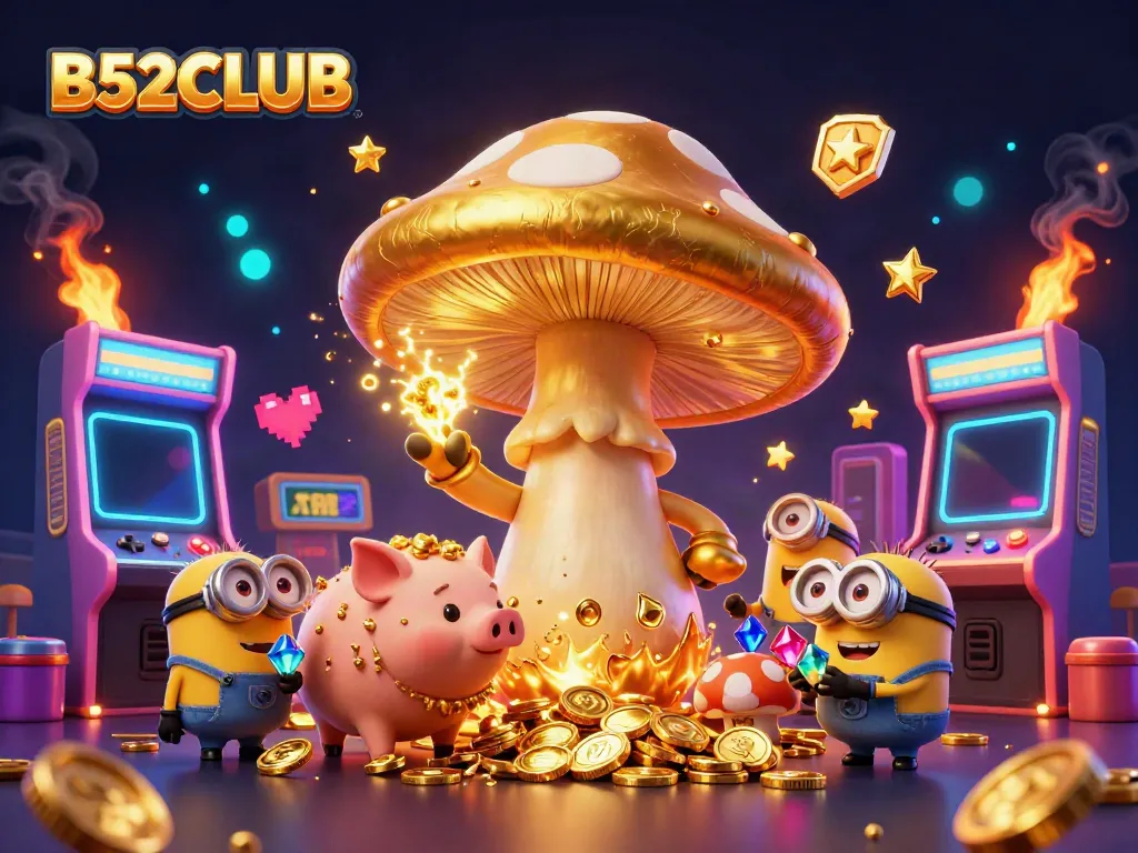 B52CLUB's magical 3D scene with a golden wizard and treasures, enhancing the casino gaming experience.