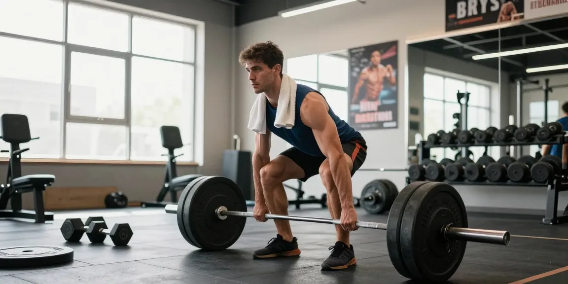 Anabolika Shop: Athlet hebt Gewichte im modernen Fitnessstudio, konzentriert beim Muskelaufbau.
