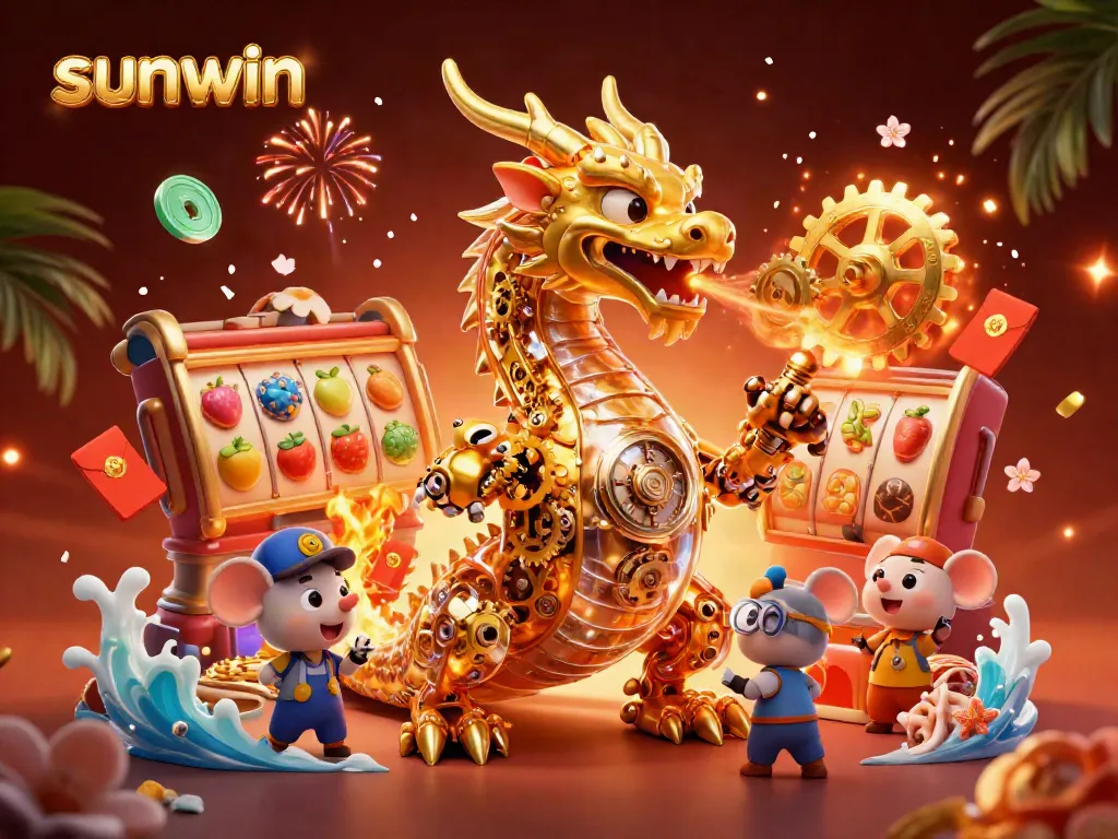 Engage with sunwin's thrilling casino experience featuring vibrant slots, golden dragon, and festive elements.
