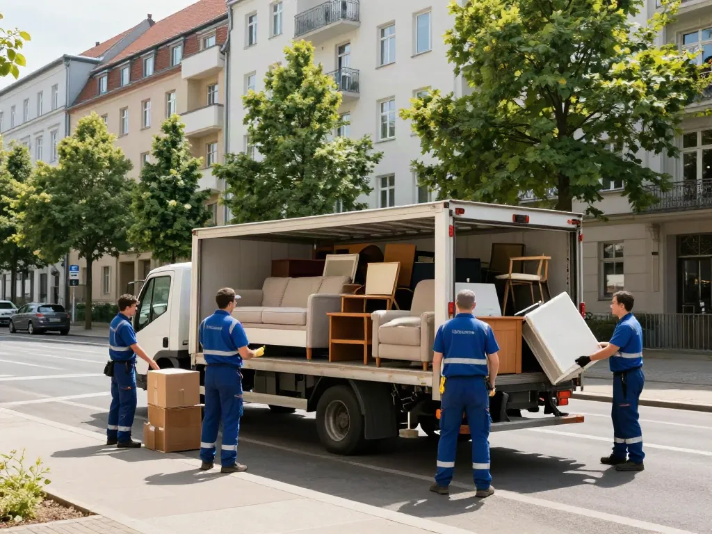 Entrümpelung Berlin: Professionelles Team bei Wohnungsentrümpelung mit Truck in Berlin