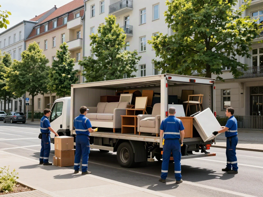 Entrümpelung Berlin: Professionelles Team bei Wohnungsentrümpelung mit Truck in Berlin